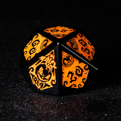 URWizards D&D Obsidian Engraved Dice Set Halloween Pumpkin Style - Urwizards