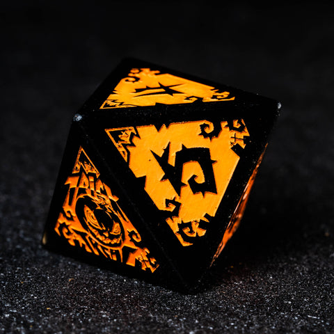 URWizards D&D Obsidian Engraved Dice Set Halloween Pumpkin Style - Urwizards