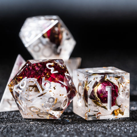 URWizards D&D Rose Flower Resin Engraved Dice Set - Urwizards
