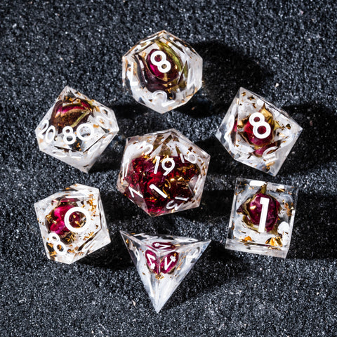 URWizards D&D Rose Flower Resin Engraved Dice Set - Urwizards
