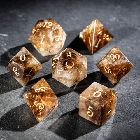 URWizards D&D Citrine Gemstone Engraved Dice Set(Limited edition)