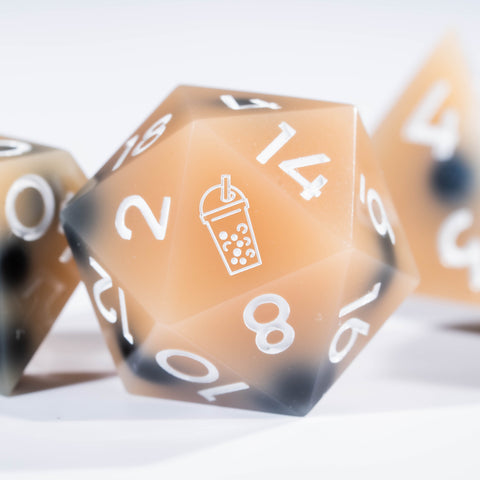 Handmade Sharp Edge Resin Dice Set -Bubble Tea- - Urwizards