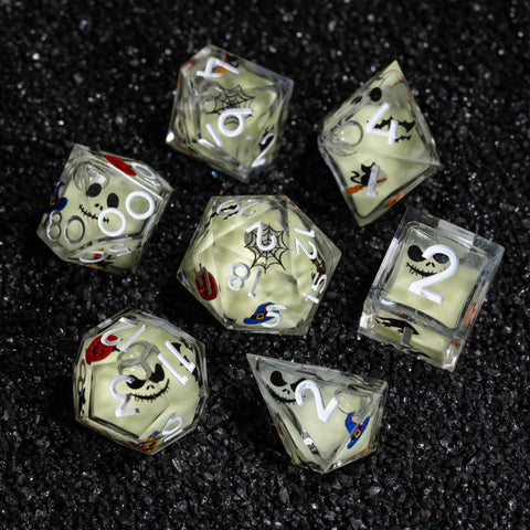 URWizards D&D Glow in the Dark Liquid Core Resin Engraved Dice Set Halloween - Urwizards