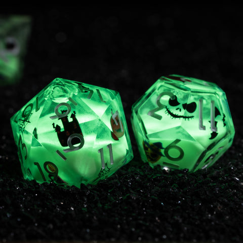 URWizards D&D Glow in the Dark Liquid Core Resin Engraved Dice Set Halloween - Urwizards