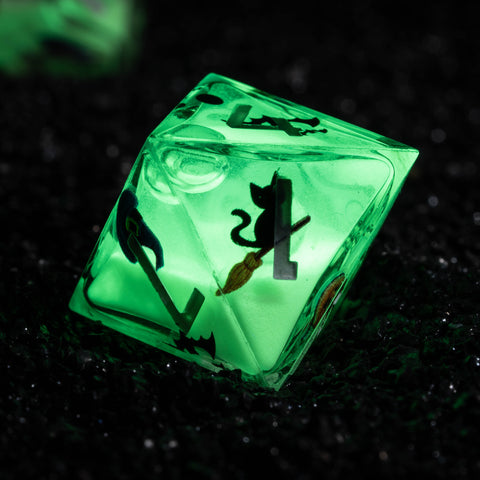 URWizards D&D Glow in the Dark Liquid Core Resin Engraved Dice Set Halloween - Urwizards