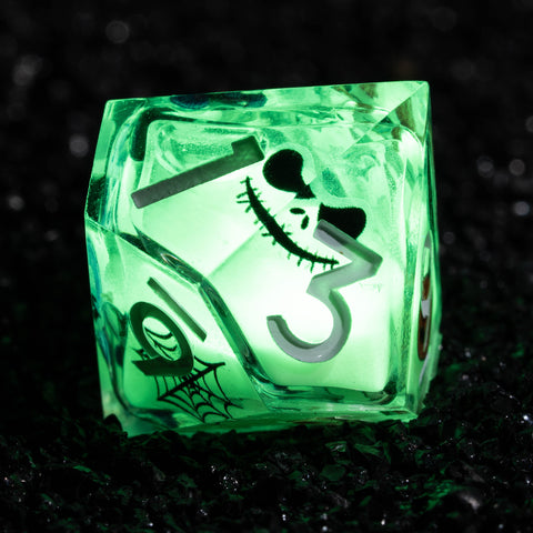 URWizards D&D Glow in the Dark Liquid Core Resin Engraved Dice Set Halloween - Urwizards