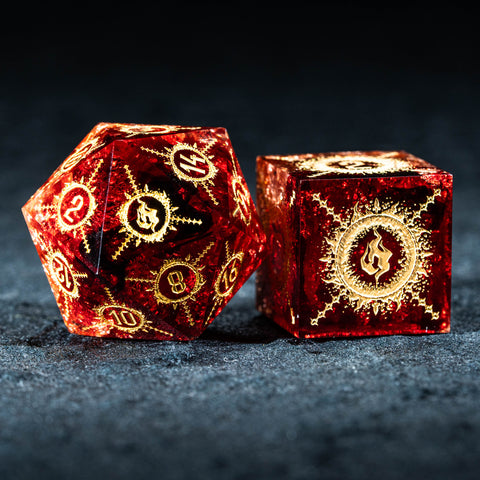 Handmade Sharp Edge Resin Dice Set -Flame Dungeon- - Urwizards