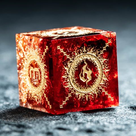 Handmade Sharp Edge Resin Dice Set -Flame Dungeon- - Urwizards