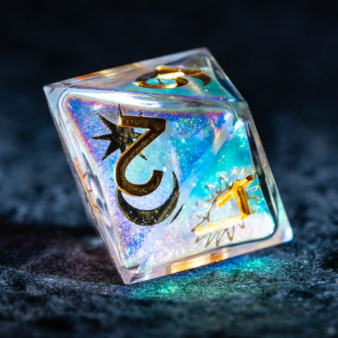 URWizards D&D Starry Liquid Heart Resin Engraved Dice Set Tarot - Urwizards