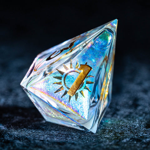 URWizards D&D Starry Liquid Heart Resin Engraved Dice Set Tarot - Urwizards