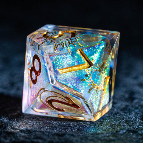 URWizards D&D Starry Liquid Heart Resin Engraved Dice Set Tarot - Urwizards