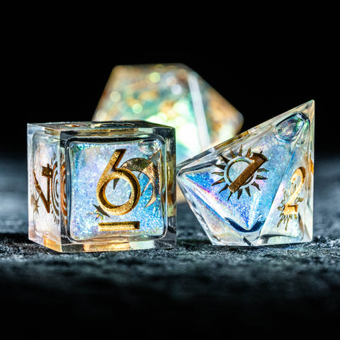 URWizards D&D Starry Liquid Heart Resin Engraved Dice Set Tarot - Urwizards