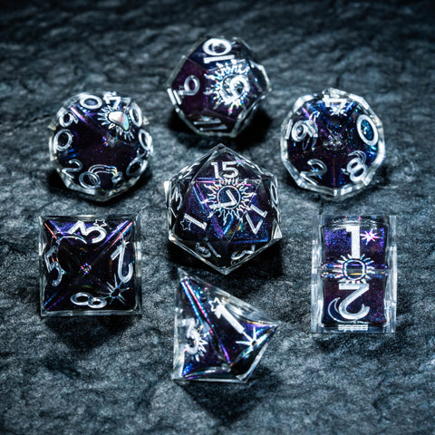 URWizards D&D Starry Tarot Liquid Heart Resin Engraved Dice Set - Urwizards