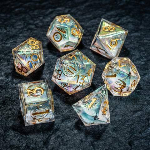 URWizards D&D Starry Liquid Heart Resin Engraved Dice Set Tarot - Urwizards