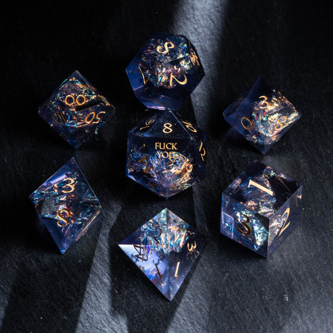 Set di dadi incisi in resina al neon di URWizards D&D Night stile Fuck You Fuck Me