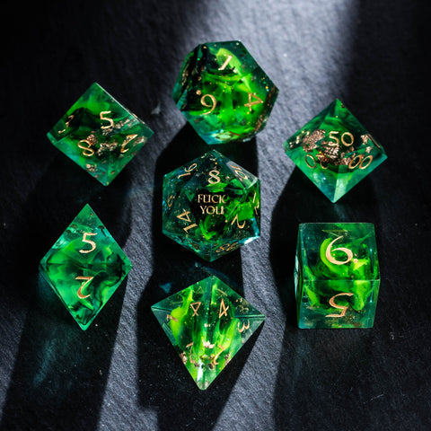 D&D Evil Power Resin Engraved Dice Set Fuck You Fuck Me Style