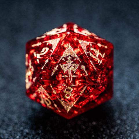Set di dadi incisi in vetro rosso URWizards Blast stile Assassino