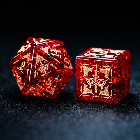 Set di dadi incisi in vetro rosso URWizards Blast stile Assassino