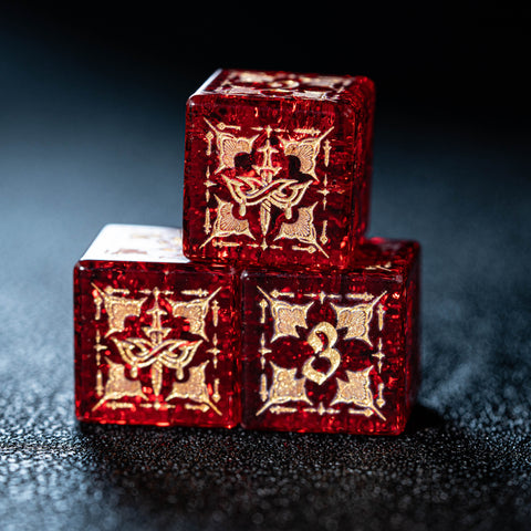 Set di dadi incisi in vetro rosso URWizards Blast stile Assassino