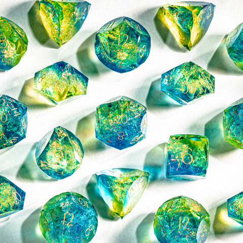 URWizards D&D Resin Aurora Depths Engraved Dice Set Multi-faceted Style