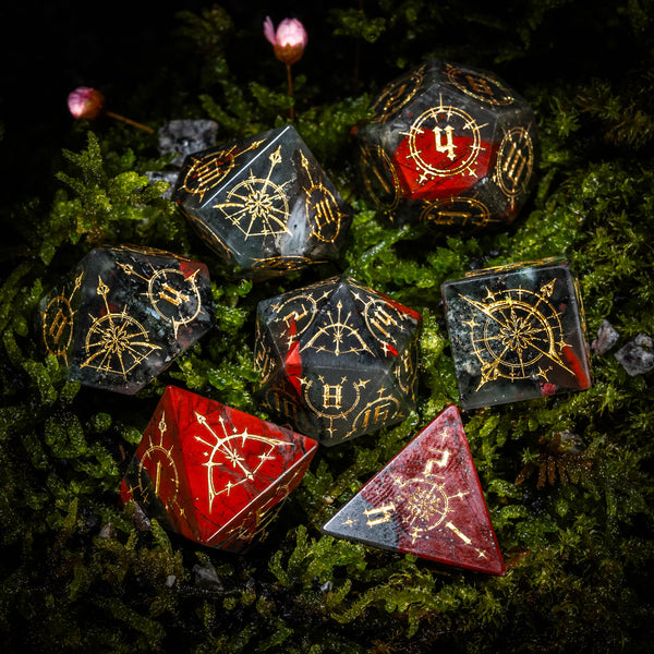 URWizards D&D Indian Aagte Engraved Dice Set Bow of Elven