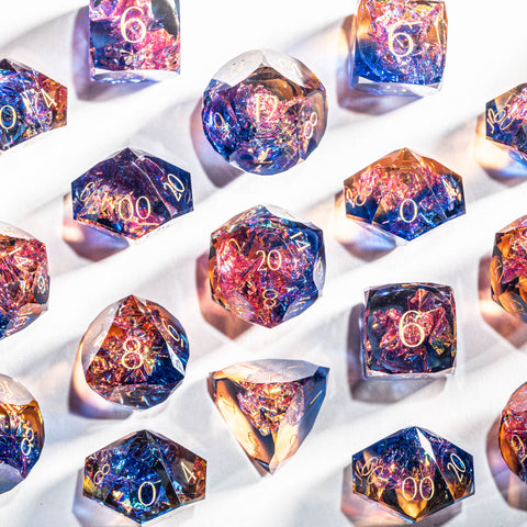 URWizards D&D Resin Cosmic Burn Engraved Dice Set Multi-faceted Style