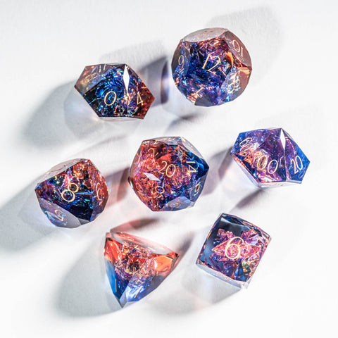 URWizards D&D Resin Cosmic Burn Engraved Dice Set Multi-faceted Style
