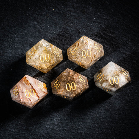 URWizards D&D Golden Rutilated Quartz Gemstone Engraved Dice Set(Limited edition)