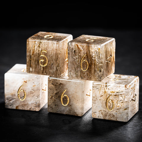 URWizards D&D Golden Rutilated Quartz Gemstone Engraved Dice Set(Limited edition)