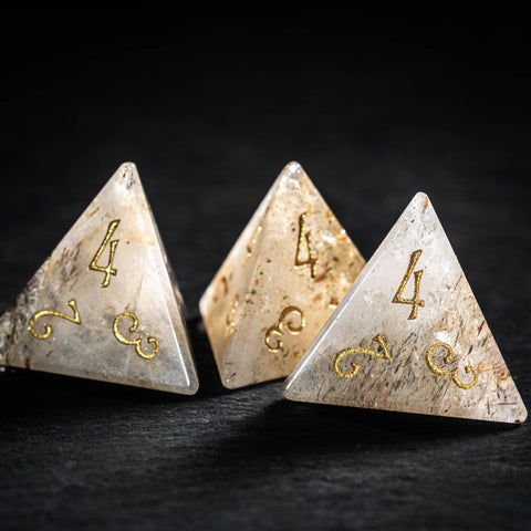 URWizards D&D Golden Rutilated Quartz Gemstone Engraved Dice Set(Limited edition)