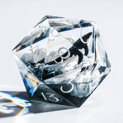 a black and white dice with a picture of a cat on it