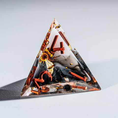 a triangle shaped object with the number four on it