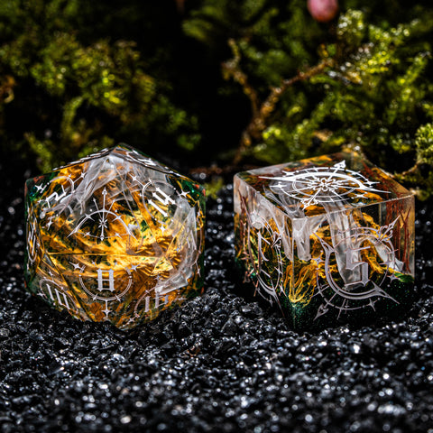 a couple of glass blocks sitting on top of a black ground