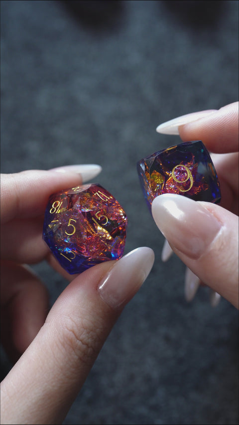 URWizards D&D Resin Cosmic Burn Engraved Dice Set Multi-faceted Style