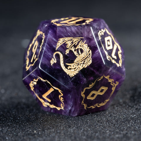 URWizards D&D Amethyst Engraved Dice Set Flying Dragon - Urwizards