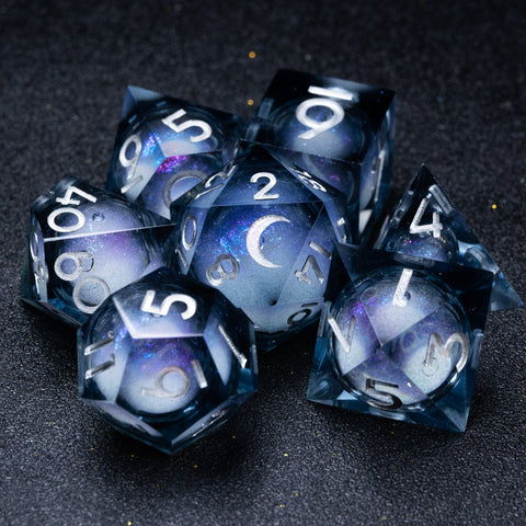 URWizards D&D Starry Liquid Heart Resin Engraved Dice Set Moon - Urwizards