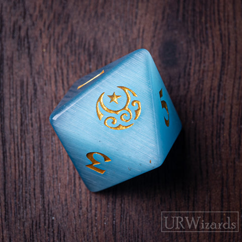 URWizards Dnd Aqua Cat's Eye Engraved Dice Set Moon Star Style - Urwizards
