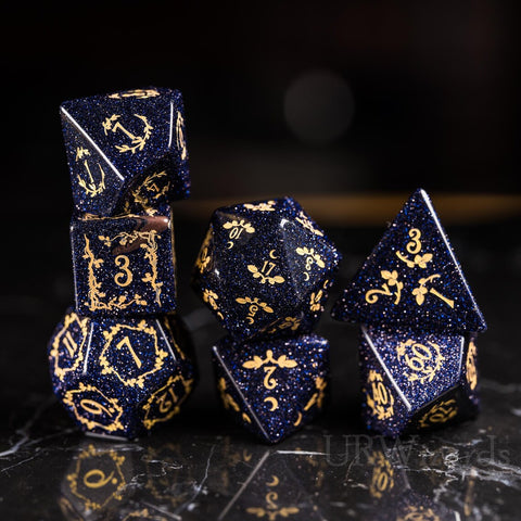 Dnd Blue Sandstone Engraved Dice Set Plant Vine Style - Urwizards
