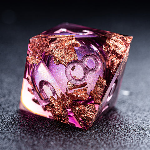 URWizards D&D Wine Liquid Heart Resin Engraved Dice Set Copper Flakes - Urwizards