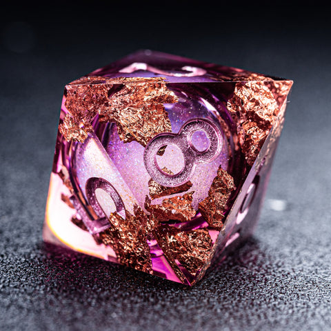 URWizards D&D Wine Liquid Heart Resin Engraved Dice Set Copper Flakes - Urwizards