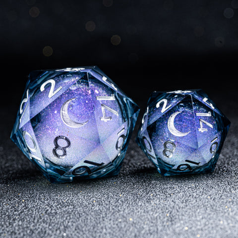 URWizards D&D Starry Liquid Heart Resin Engraved Dice Set Moon - Urwizards