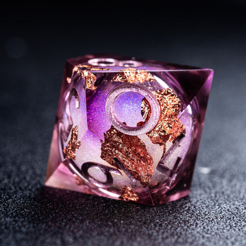 URWizards D&D Wine Liquid Heart Resin Engraved Dice Set Copper Flakes - Urwizards