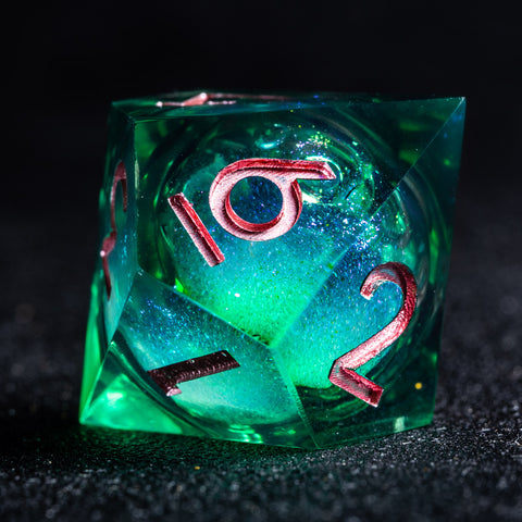 URWizards D&D Starry Liquid Heart Resin Engraved Dice Set Emerald - Urwizards