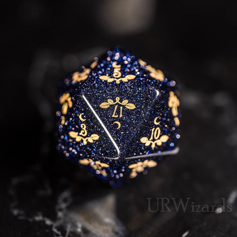 Dnd Blue Sandstone Engraved Dice Set Plant Vine Style - Urwizards