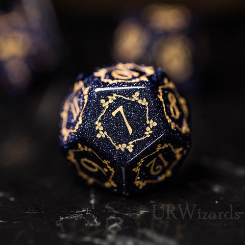 Dnd Blue Sandstone Engraved Dice Set Plant Vine Style - Urwizards