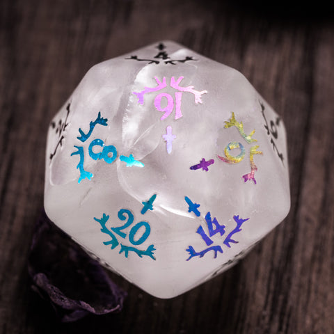 URWizards Clear Quartz Raised Plating Number Dice Set Dagger Style - Urwizards