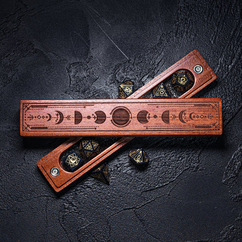 URWizards Engraved Padauk D&D Dice Box Moon Phases - Urwizards