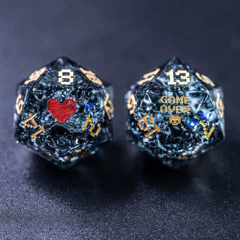 URWizards D&D Blast Dark Glass Engraved Dice Set Pixel Art RPG - Urwizards