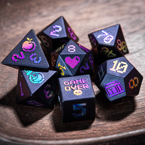 URWizards Obsidian Raised Plating Number Dice Set Pixel Art RPG - Urwizards