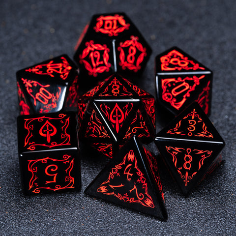 URWizards D&D Obsidian Engraved Dice Set Blood Hunter Style - Urwizards